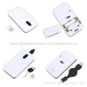 Wireless mouse, measures 110 * 50 * 25mm, 1,000DPI, 10-15m effective distance